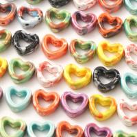 Porslin Smycken Pärlor, Hjärta, DIY, blandade färger, 12x13mm, Hål:Ca 2mm, 40PC/Bag, Säljs av Bag