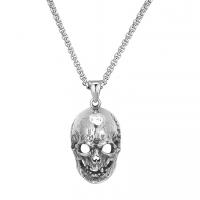 Titanium Steel Necklace, Skull, fashion jewelry & for man, original color, 23.70x40mm, Length:Approx 23.6 Inch, Sold By PC