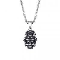 Titanium Steel Necklace Skull antique silver color plated fashion jewelry & for man Length Approx 23.6 Inch Sold By PC