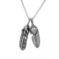 Titanium Steel Necklace, Feather, fashion jewelry & for man, original color, Length:Approx 25.6 Inch, Sold By PC