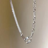 Titanstahl Halskette, mit Messing, mit Verlängerungskettchen von 5cm, Modeschmuck & Micro pave Zirkonia & für Frau, Silberfarbe, Länge:ca. 40 cm, verkauft von PC