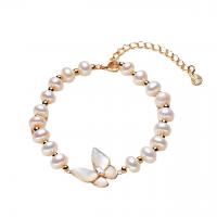 Freshwater Cultured Pearl Bracelet, Freshwater Pearl, with Pearl Oyster & Brass, with 1.57inch extender chain, real gold plated, fashion jewelry & for woman, white, 6-7mm, Length:Approx 6.3 Inch, Sold By PC