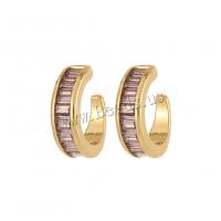 Brass Stud Earring real gold plated fashion jewelry & for woman & with cubic zirconia Sold By Pair