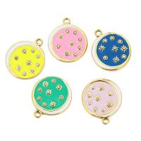 Stainless Steel Pendants, 304 Stainless Steel, Round, Vacuum Ion Plating, fashion jewelry & DIY & for woman & enamel & with rhinestone, more colors for choice, 17x20mm, Hole:Approx 1.9mm, 5PCs/Bag, Sold By Bag