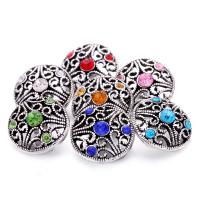 Tibetan Style Snap Button Bracelet Clasp, Round, antique silver color plated, fashion jewelry & DIY & with rhinestone & hollow, more colors for choice, nickel, lead & cadmium free, 19x19mm, Sold By PC