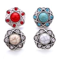 Tibetan Style Snap Button Bracelet Clasp, with Turquoise & Plastic, Flower, antique silver color plated, fashion jewelry & DIY & with rhinestone, more colors for choice, nickel, lead & cadmium free, 22x22mm, Sold By PC