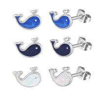 Stainless Steel Stud Earrings 316L Stainless Steel Whale Vacuum Ion Plating fashion jewelry & for woman & enamel 10mm Sold By Pair