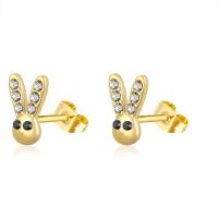 Stainless Steel Stud Earrings 316L Stainless Steel Rabbit Vacuum Ion Plating fashion jewelry & for woman & with rhinestone 10mm Sold By Pair