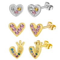 Stainless Steel Stud Earrings 316L Stainless Steel Heart Vacuum Ion Plating fashion jewelry & for woman & with rhinestone 10mm Sold By Pair