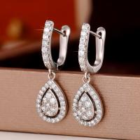 Brass Drop Earring, fashion jewelry & micro pave cubic zirconia & for woman, nickel, lead & cadmium free, 9x26mm, Sold By Pair