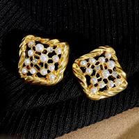 Tibetan Style Stud Earring, with Plastic Pearl, fashion jewelry & for woman & with rhinestone, golden, nickel, lead & cadmium free, 30mm, Sold By Pair