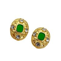 Zinc Alloy Stud Earring with Emerald fashion jewelry & for woman & with rhinestone golden nickel lead & cadmium free 33mm Sold By Pair