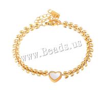 Stainless Steel Jewelry Bracelet, 316L Stainless Steel, with Shell, with 1.97inch extender chain, fashion jewelry & different styles for choice & for woman, golden, Length:Approx 5.9 Inch, Sold By PC