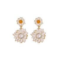 Brass Drop Earring Flower gold color plated & for woman & enamel nickel lead & cadmium free Sold By Pair