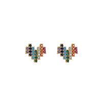 Cubic Zirconia Micro Pave Brass Earring Heart gold color plated micro pave cubic zirconia & for woman multi-colored nickel lead & cadmium free Sold By Pair