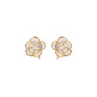 Brass Earring Stud Component Flower gold color plated for woman & enamel nickel lead & cadmium free Sold By Pair
