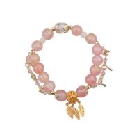 Brass Bracelet & Bangle with Crystal plated fashion jewelry pink nickel lead & cadmium free Length 17 cm Sold By PC