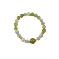 Brass Bracelet & Bangle, with Natural Stone, plated, fashion jewelry, green, nickel, lead & cadmium free, Length:17 cm, Sold By PC