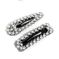 Alligator Hair Clip, Iron, with Plastic Pearl, fashion jewelry & with rhinestone, black, 80mm,85mm,2.5mm, 2PCs/Bag, Sold By Bag