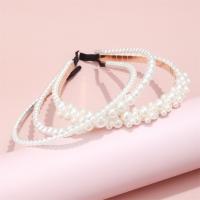 Hair Bands, Iron, with Plastic Pearl, fashion jewelry, white, 120x370mm, 3PCs/Bag, Sold By Bag