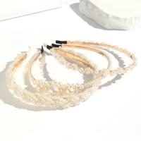 Bandeaux pour les cheveux, fer, avec perle de plastique, bijoux de mode, blanc, 140x380mm, 3PC/sac, Vendu par sac