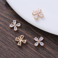 Cubic Zirconia Micro Pave Brass Pendant Four Leaf Clover plated DIY & micro pave cubic zirconia gold nickel lead & cadmium free Sold By PC