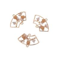 Brass Jewelry Connector Fan plated DIY & with rhinestone golden nickel lead & cadmium free Sold By PC