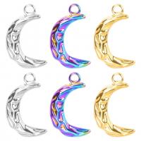 Stainless Steel Pendants, 304 Stainless Steel, Moon, Vacuum Ion Plating, fashion jewelry & Unisex & oval chain & different styles for choice, more colors for choice, 14x24x2mm, Hole:Approx 2mm, Length:50 cm, Sold By PC