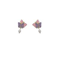 Zinc Alloy Stud Earring with Plastic Pearl Butterfly gold color plated for woman & enamel Sold By Pair