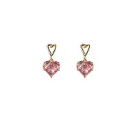 Zinc Alloy Drop Earring with Crystal Heart gold color plated for woman & hollow Sold By Pair
