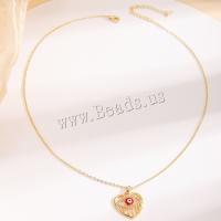 Messing Halskette, Herz, Modeschmuck & für Frau & mit Strass, goldfarben, frei von Nickel, Blei & Kadmium, Länge:ca. 42-47 cm, verkauft von PC