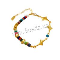Brass Bracelet & Bangle with Natural Stone & Plastic Pearl with 1.57inch extender chain gold color plated fashion jewelry & for woman multi-colored nickel lead & cadmium free Length Approx 6.3 Inch Sold By PC
