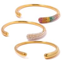 Bracelet en acier inoxydable, Acier inoxydable 304, avec perle de plastique, Plaqué or 18K, bijoux de mode & styles différents pour le choix & pour femme & avec strass, doré, Diamètre intérieur:Environ 69mm, Vendu par PC
