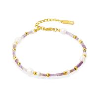 Stainless Steel Jewelry Bracelet, 304 Stainless Steel, with Natural Stone & Freshwater Pearl & Amethyst, with 4cm extender chain, Vacuum Ion Plating, fashion jewelry & for woman, more colors for choice, nickel, lead & cadmium free, Sold Per 17.5 cm Strand