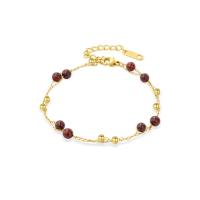 Stainless Steel Jewelry Bracelet 304 Stainless Steel with Garnet with 3cm extender chain Vacuum Ion Plating fashion jewelry & for woman two different colored nickel lead & cadmium free Sold Per 16.5 cm Strand