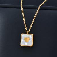 Titanium Steel Necklace, with Shell, with 5cm extender chain, Square, Vacuum Ion Plating, fashion jewelry & for woman, white, 17mm, Length:Approx 40 cm, Sold By PC