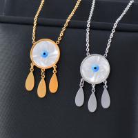 Evil Eye Jewelry Necklace Titanium Steel with White Shell with 5cm extender chain Vacuum Ion Plating fashion jewelry & for woman & enamel 30mm Length Approx 40 cm Sold By PC