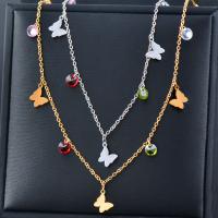 Titanstahl Halskette, mit kubischer Zirkonia, mit Verlängerungskettchen von 5cm, Schmetterling, Modeschmuck & für Frau, keine, Länge:ca. 40 cm, verkauft von PC