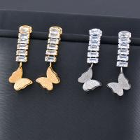 Titanium Steel  Earring with Cubic Zirconia Butterfly Vacuum Ion Plating fashion jewelry & for woman 34mm Sold By Pair