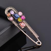 Fashion Brooch Jewelry Brass with Cubic Zirconia Safety Pin plated fashion jewelry & for woman nickel lead & cadmium free 80mm Sold By PC