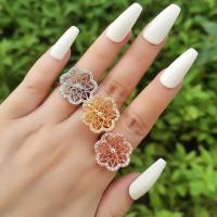 Cubic Zirconia Micro Pave Brass Ring Flower plated Adjustable & fashion jewelry & micro pave cubic zirconia & for woman & hollow nickel lead & cadmium free inner ~21mm Sold By PC