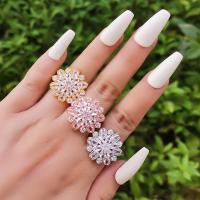 Cubic Zirconia Micro Pave Brass Ring, with Cubic Zirconia, Flower, plated, Adjustable & fashion jewelry & for woman, more colors for choice, nickel, lead & cadmium free, inner diameter:17~21mm, Sold By PC