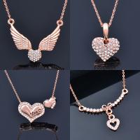 Cubic Zircon Micro Pave Brass Necklace with 5cm extender chain Heart rose gold color plated fashion jewelry & micro pave cubic zirconia & for woman nickel lead & cadmium free Length Approx 40 cm Sold By PC