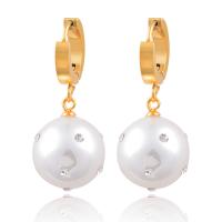 Huggie Anneau d'oreille, acier inoxydable 316L, avec perle de plastique, Rond, bijoux de mode & pour femme & avec strass, blanc, 15x35mm, Vendu par paire