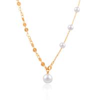 Stainless Steel Jewelry Necklace 316L Stainless Steel with Plastic Pearl Round Vacuum Ion Plating fashion jewelry & for woman white 10mm Length Approx 50 cm Sold By PC