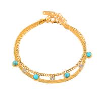 Stainless Steel Jewelry Bracelet 316L Stainless Steel with Turquoise with 5cm extender chain Vacuum Ion Plating Double Layer & fashion jewelry & for woman & with rhinestone Length Approx 16 cm Sold By PC
