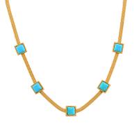 Stainless Steel Jewelry Necklace 316L Stainless Steel with Turquoise with 5cm extender chain Square Vacuum Ion Plating fashion jewelry & for woman 7mm Length Approx 40 cm Sold By PC