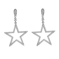 Brass Drop Earring Star plated fashion jewelry & for woman & with rhinestone & hollow nickel lead & cadmium free 65mm Sold By Pair