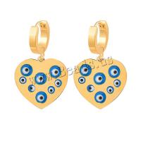 Evil Eye Earrings, 316L Stainless Steel, Heart, Vacuum Ion Plating, fashion jewelry & different size for choice & for woman & enamel, more colors for choice, Sold By Pair