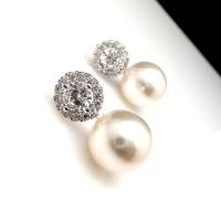 Boucles d'oreilles pendantes en laiton, avec perle de plastique, bijoux de mode & pavé de micro zircon & pour femme, protéger l'environnement, sans nickel, plomb et cadmium, 18.50x10mm, Vendu par paire